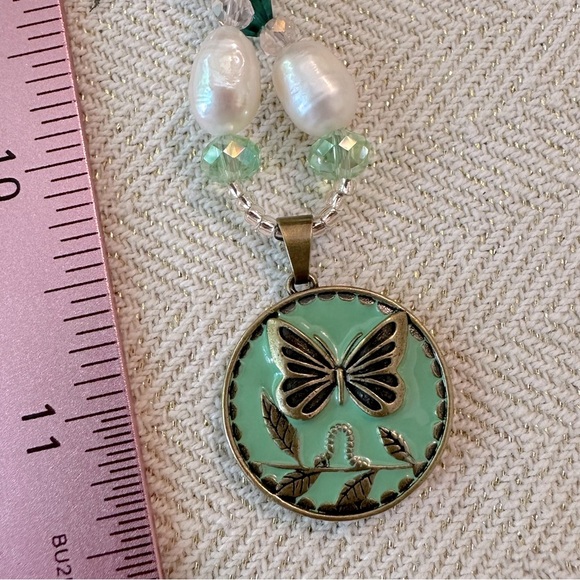 Handmade 2pc Necklace & Bracelet Set Enamel Butterfly Vintage Lamp Work Beads - Picture 7 of 16
